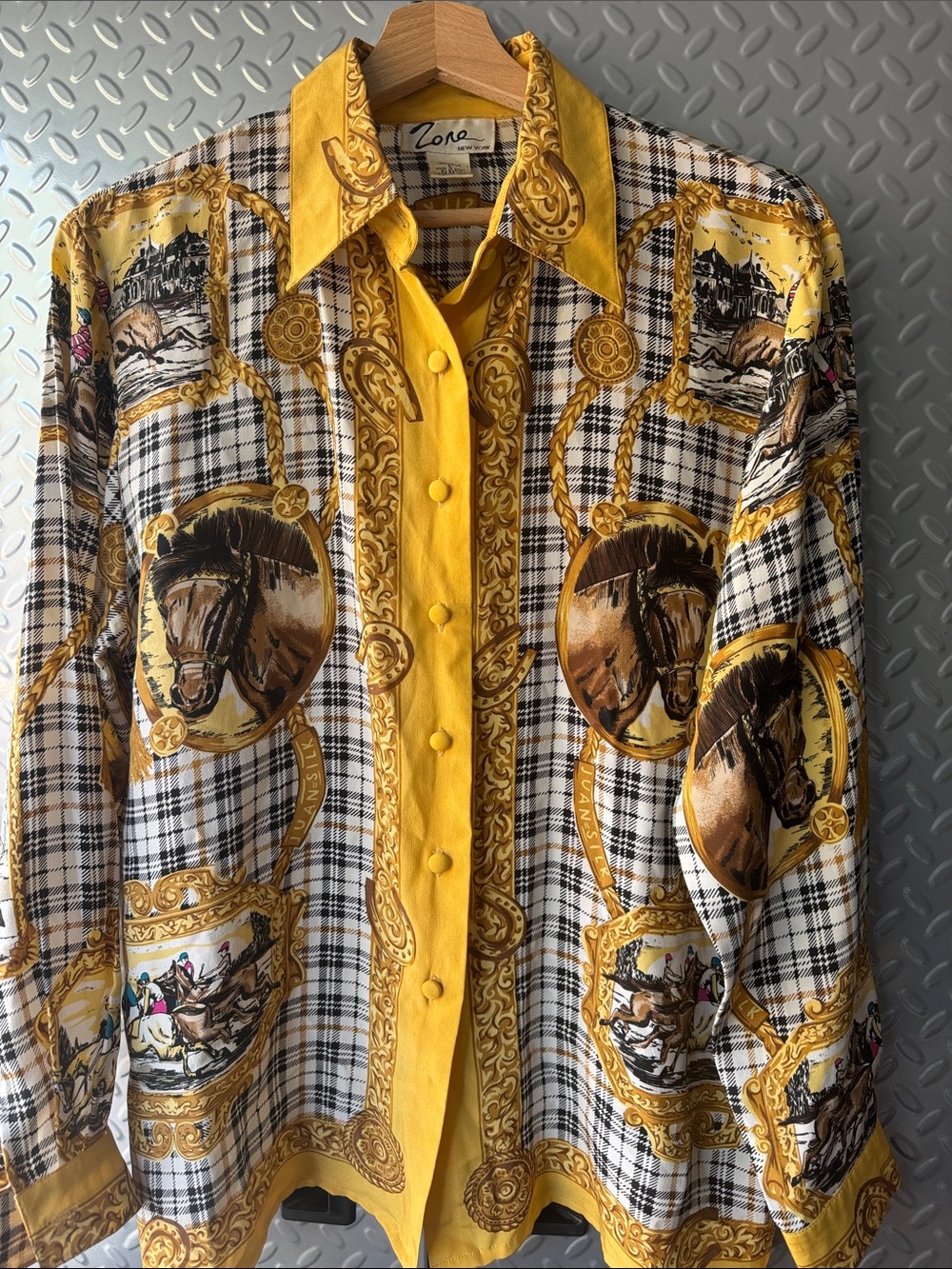 Women’s Plaid Equestrian Print Button-Up Shirt